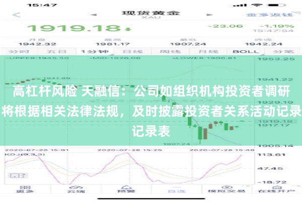 高杠杆风险 天融信：公司如组织机构投资者调研，将根据相关法律法规，及时披露投资者关系活动记录表